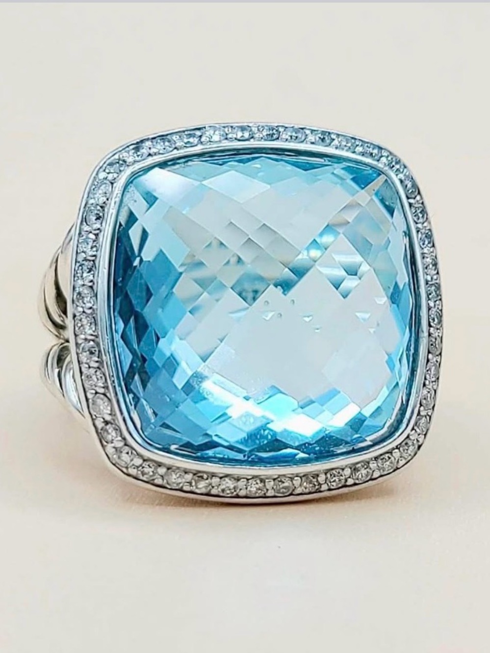 David Yurman Albion 17mm Blue Topaz Ring With Diamonds